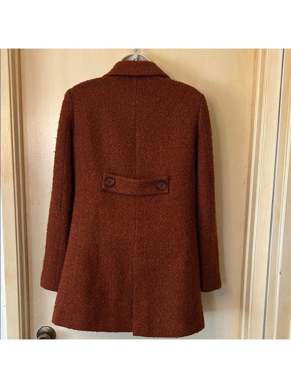 Zara Rust Brown Double-Breasted Boucle Pea Coat size S - Picture 7 of 12